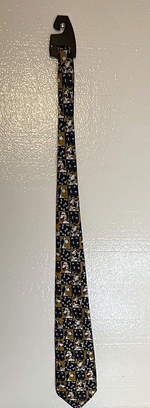 Renaissance Handmade Woven Polyester Tie Navy Dalmatian Dog Novelty Print